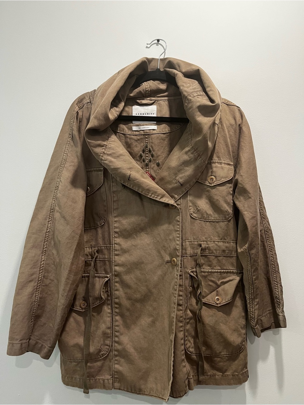 Aritzia Community Army Utility Embroidered Boho Olive Green Oversize Jacket - Picture 4 of 7
